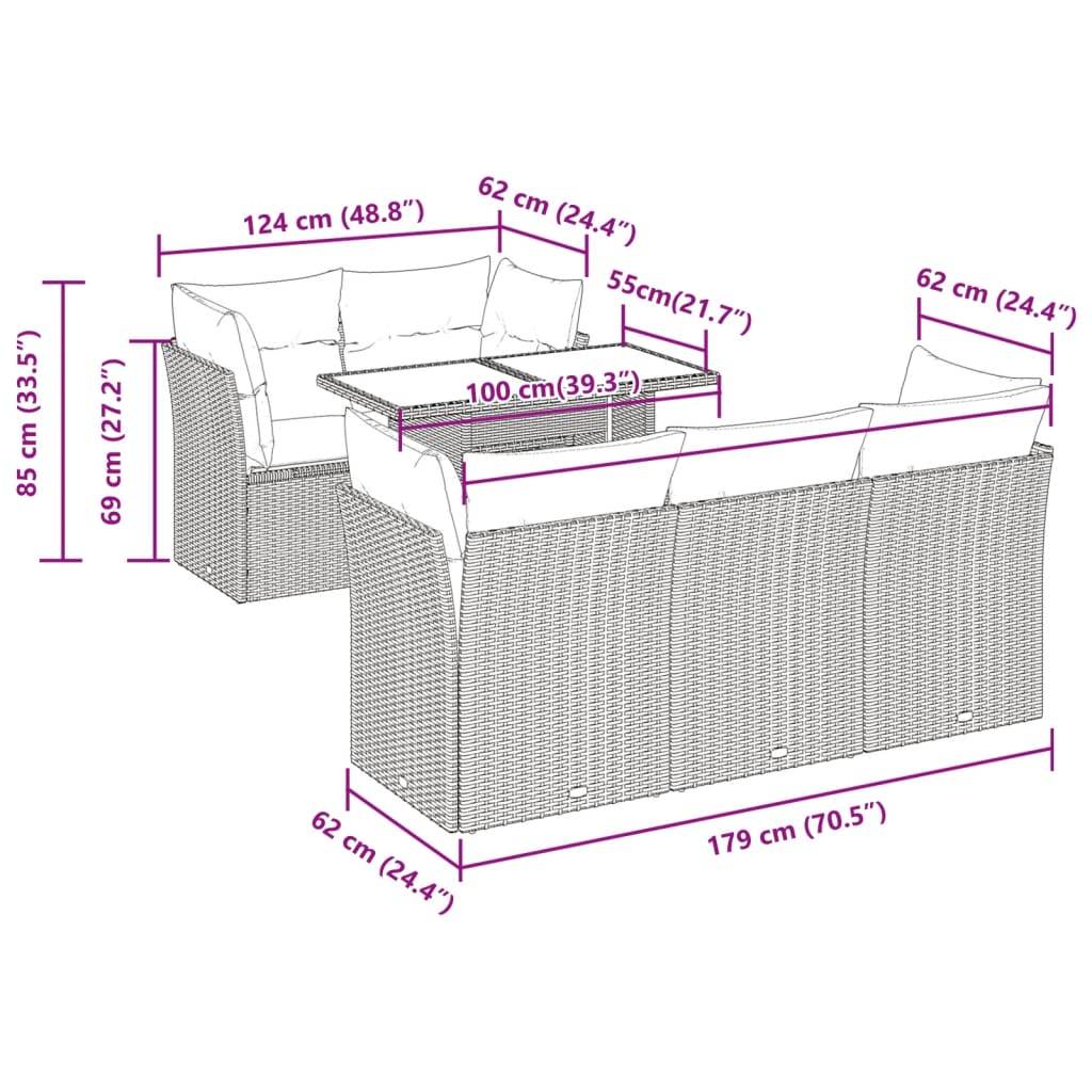 vidaXL 6-tlg. Garten-Sofagarnitur mit Kissen Beige Poly Rattan