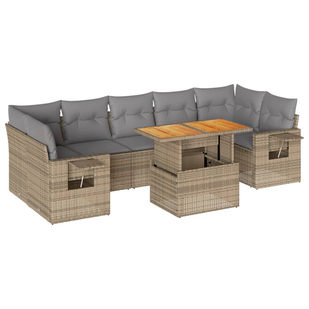 vidaXL 8-tlg. Garten-Sofagarnitur mit Kissen Beige Poly Rattan