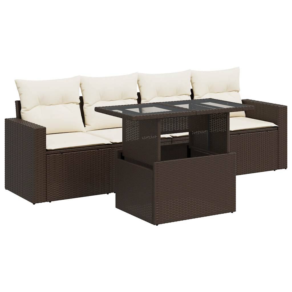 vidaXL 5-tlg. Garten-Sofagarnitur mit Kissen Braun Poly Rattan