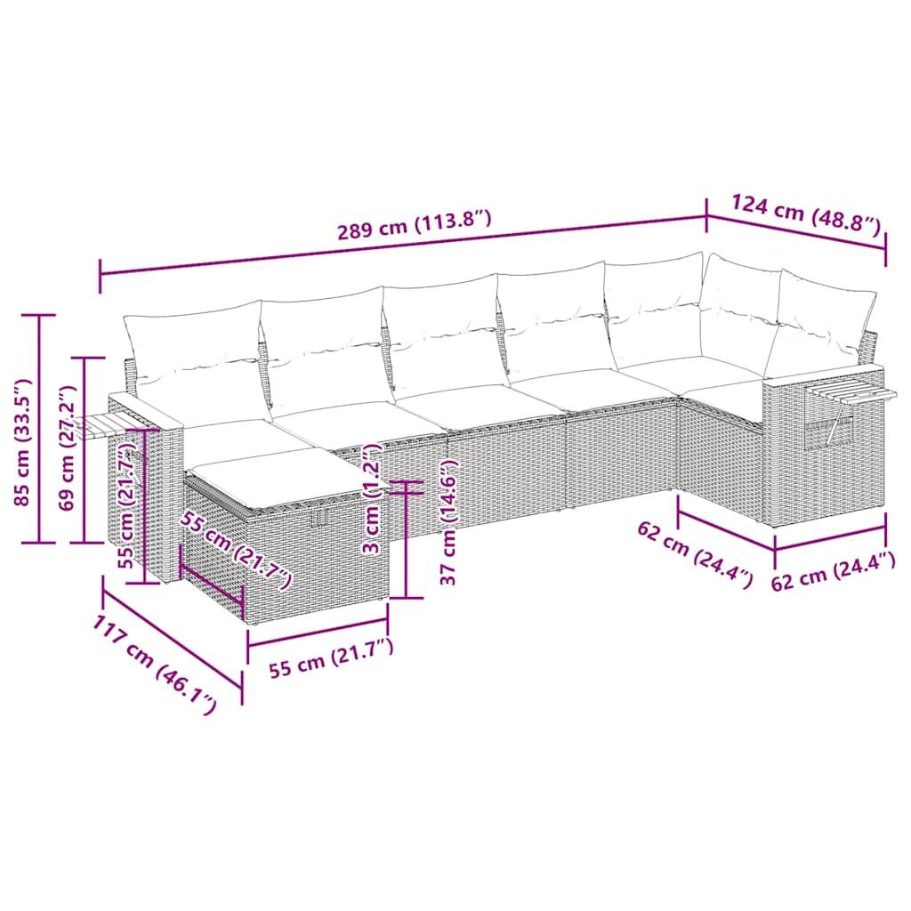 vidaXL 7-tlg. Garten-Sofagarnitur mit Kissen Schwarz Poly Rattan