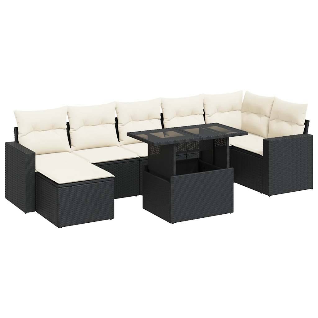 vidaXL 8-tlg. Garten-Sofagarnitur mit Kissen Schwarz Poly Rattan