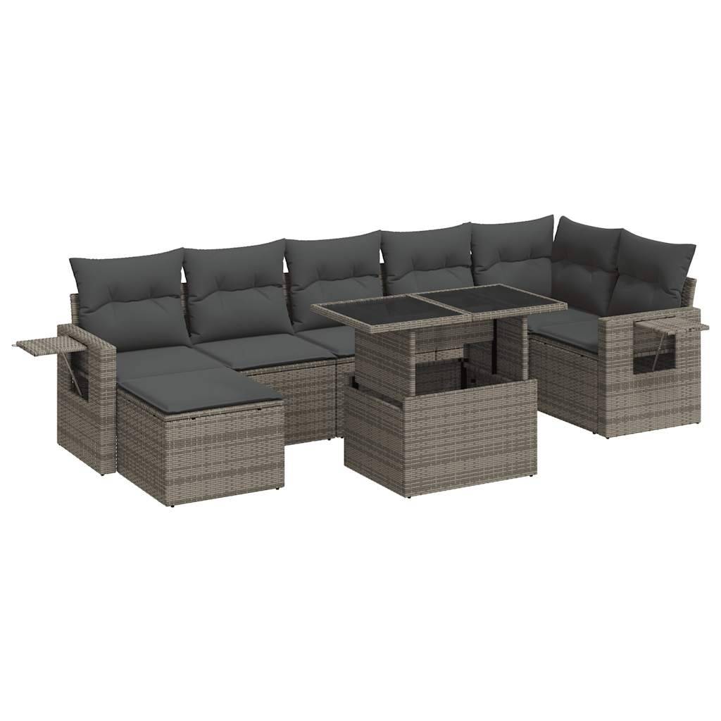 vidaXL 8-tlg. Garten-Sofagarnitur mit Kissen Grau Poly Rattan