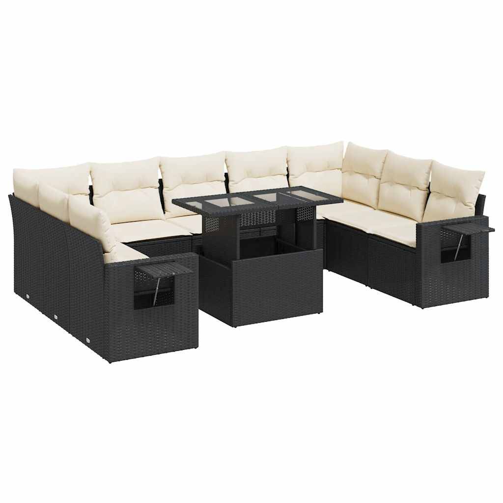 vidaXL 10-tlg. Garten-Sofagarnitur mit Kissen Schwarz Poly Rattan
