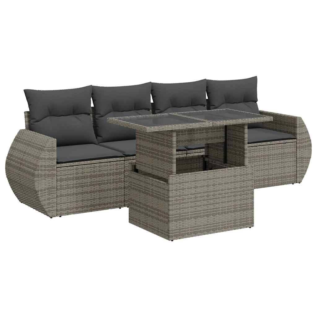 vidaXL 5-tlg. Garten-Sofagarnitur mit Kissen Grau Poly Rattan