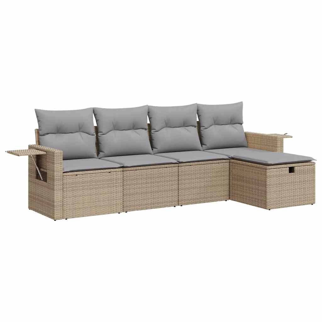 vidaXL 5-tlg. Garten-Sofagarnitur mit Kissen Beige Poly Rattan