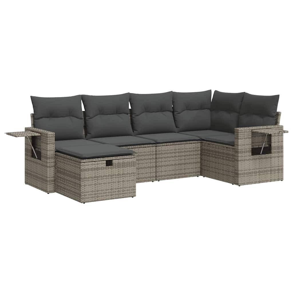 vidaXL 6-tlg. Garten-Sofagarnitur mit Kissen Grau Poly Rattan
