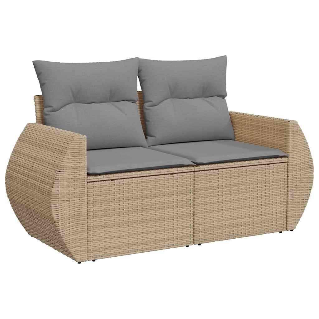 vidaXL 6-tlg. Garten-Sofagarnitur mit Kissen Beige Poly Rattan Akazie