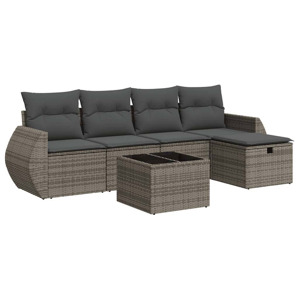 vidaXL 6-tlg. Garten-Sofagarnitur mit Kissen Grau Poly Rattan