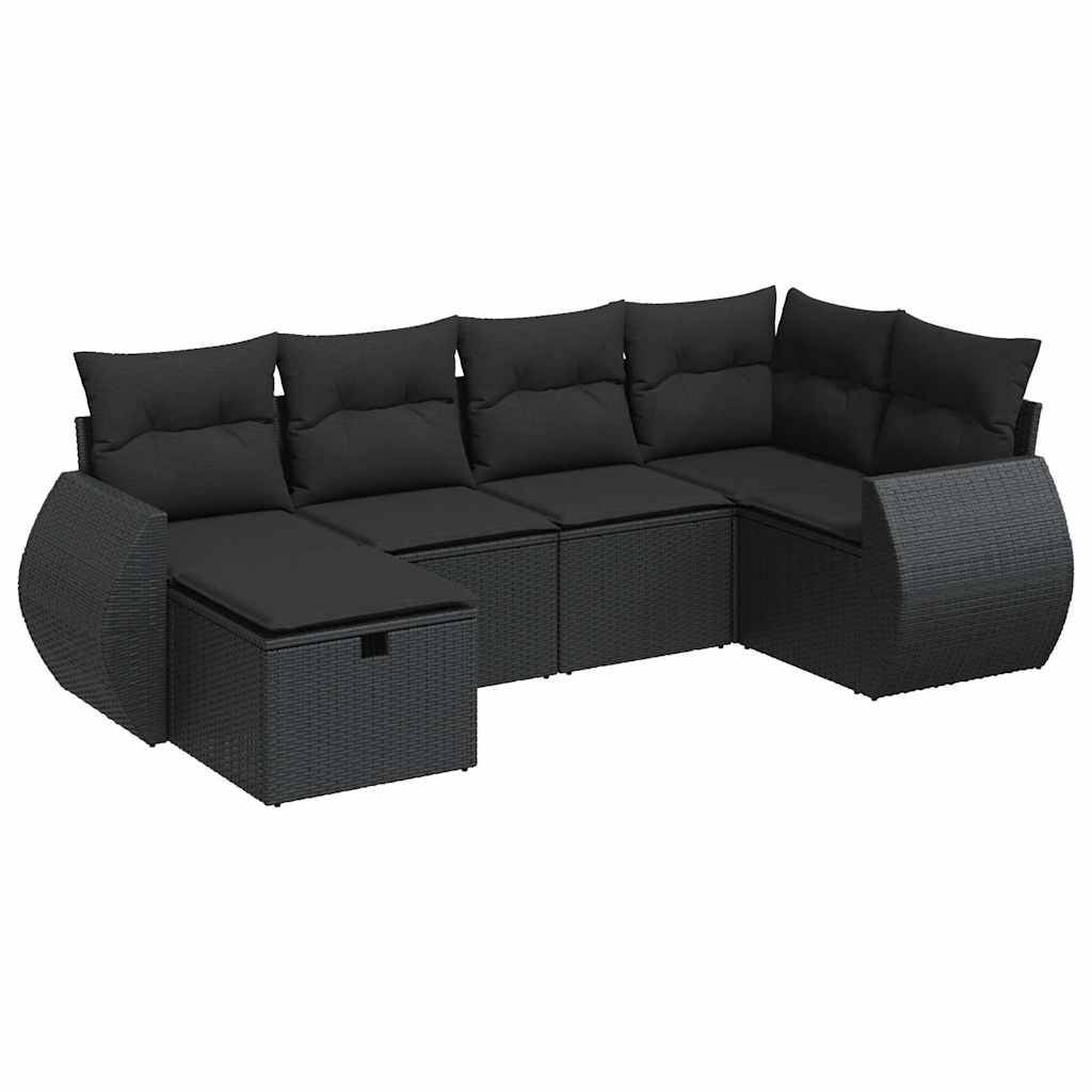vidaXL 6-tlg. Garten-Sofagarnitur mit Kissen Schwarz Poly Rattan