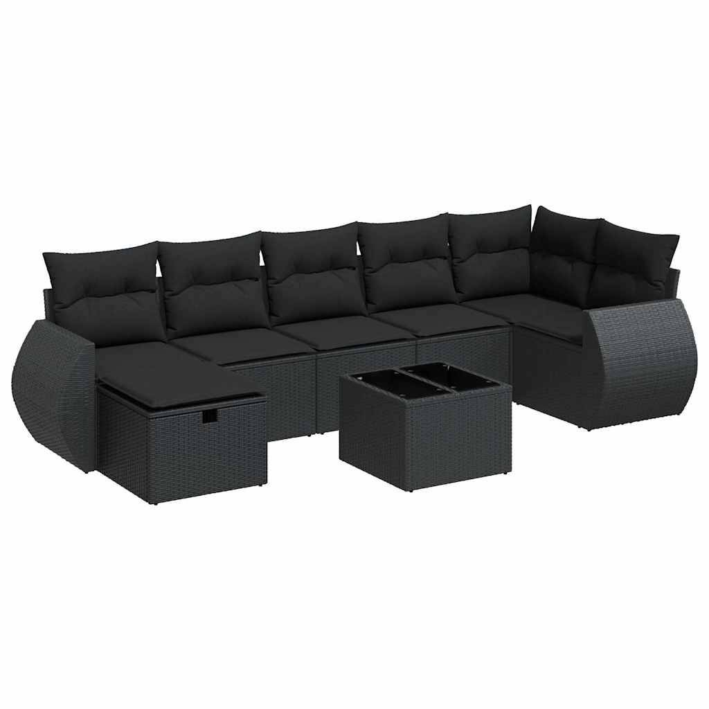 vidaXL 8-tlg. Garten-Sofagarnitur mit Kissen Schwarz Poly Rattan