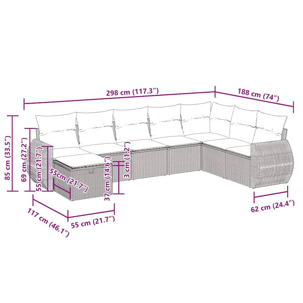 vidaXL 8-tlg. Garten-Sofagarnitur mit Kissen Schwarz Poly Rattan