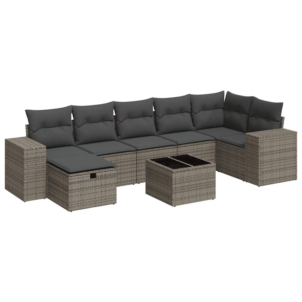 vidaXL 8-tlg. Garten-Sofagarnitur mit Kissen Grau Poly Rattan