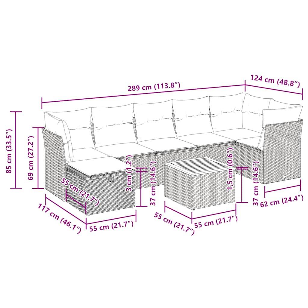 vidaXL 8-tlg. Garten-Sofagarnitur mit Kissen Beige Poly Rattan