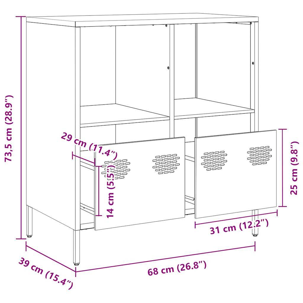 vidaXL Sideboard Schwarz 68x39x73,5 cm Kaltgewalzter Stahl