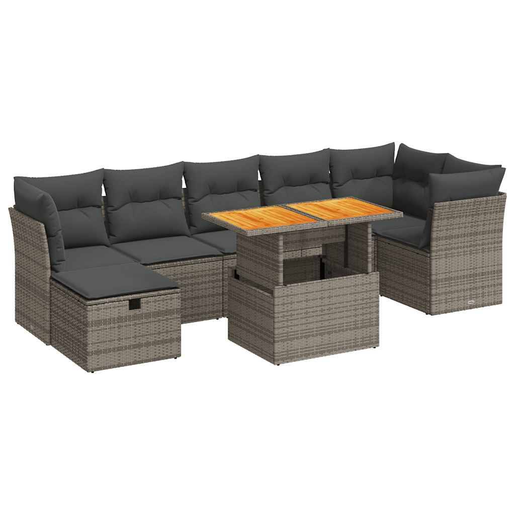 vidaXL 8-tlg. Garten-Sofagarnitur mit Kissen Grau Poly Rattan Akazie