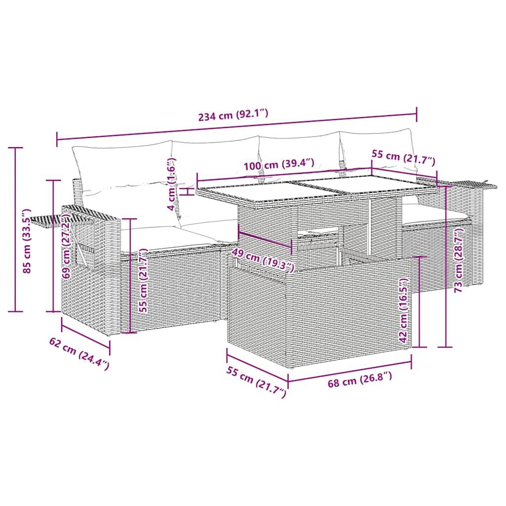 vidaXL 5-tlg. Garten-Sofagarnitur mit Kissen Schwarz Poly Rattan