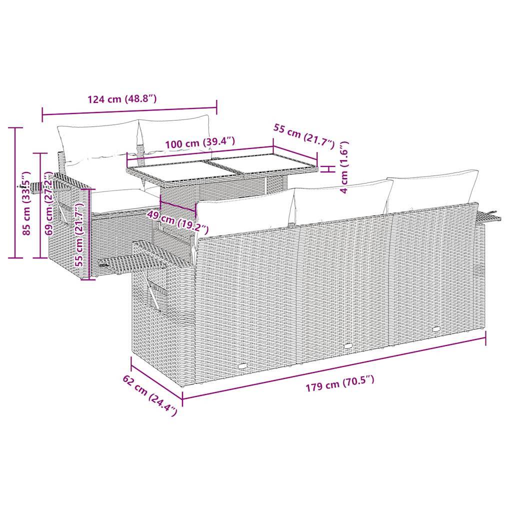 vidaXL 6-tlg. Garten-Sofagarnitur mit Kissen Schwarz Poly Rattan