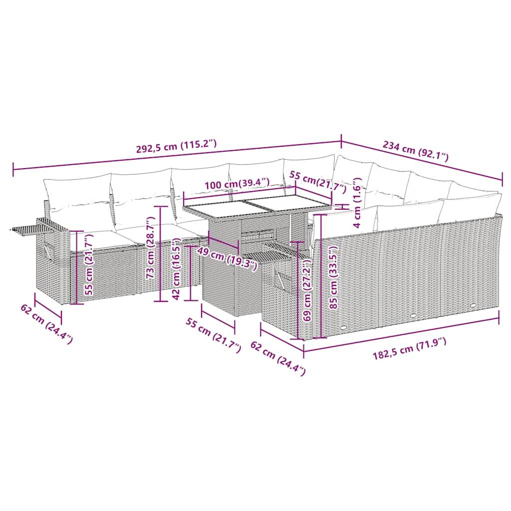 vidaXL 11-tlg. Garten-Sofagarnitur mit Kissen Schwarz Poly Rattan