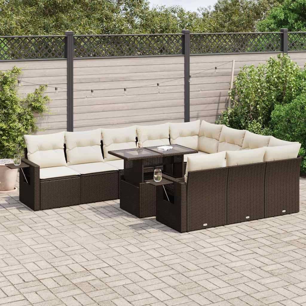 vidaXL 11-tlg. Garten-Sofagarnitur mit Kissen Braun Poly Rattan