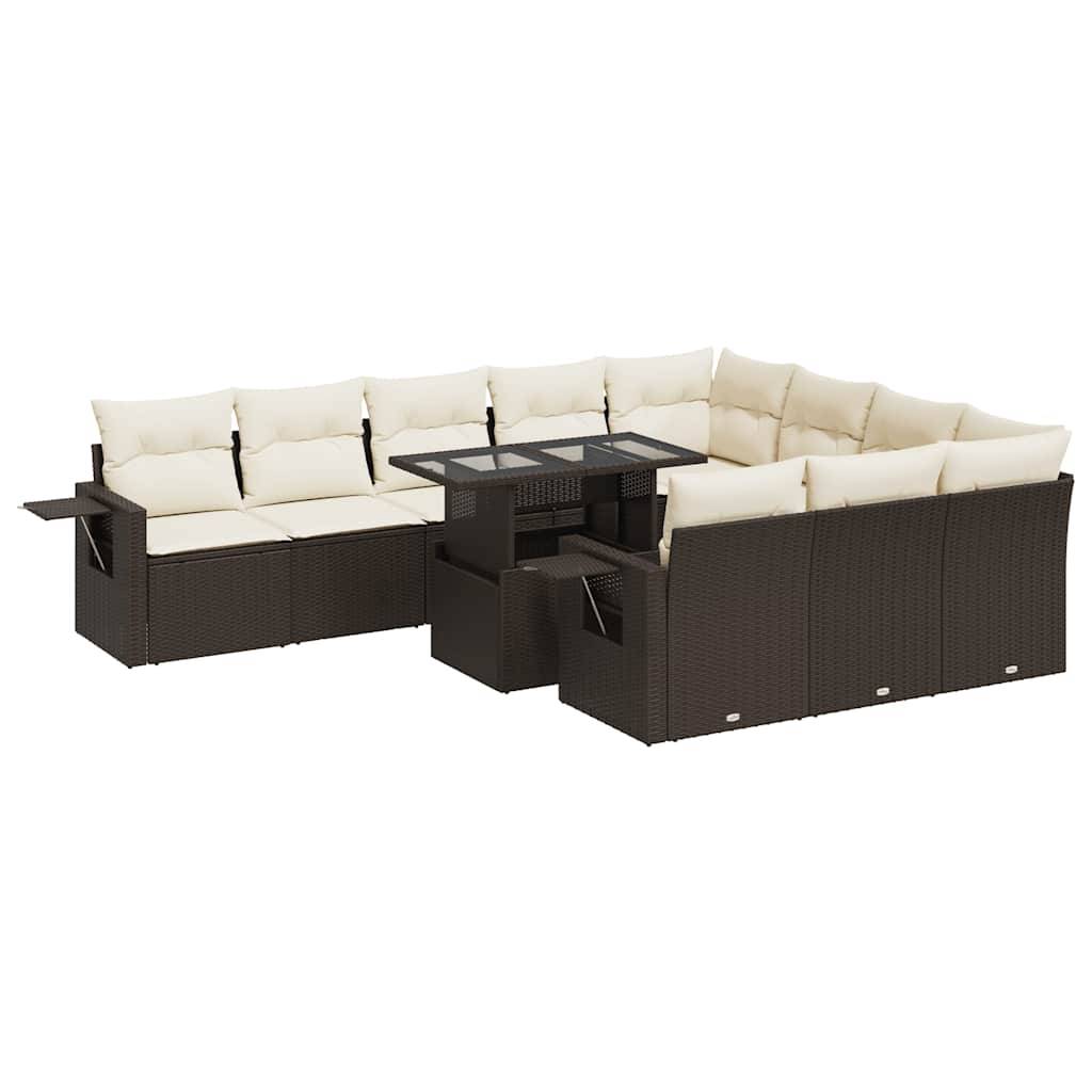 vidaXL 11-tlg. Garten-Sofagarnitur mit Kissen Braun Poly Rattan