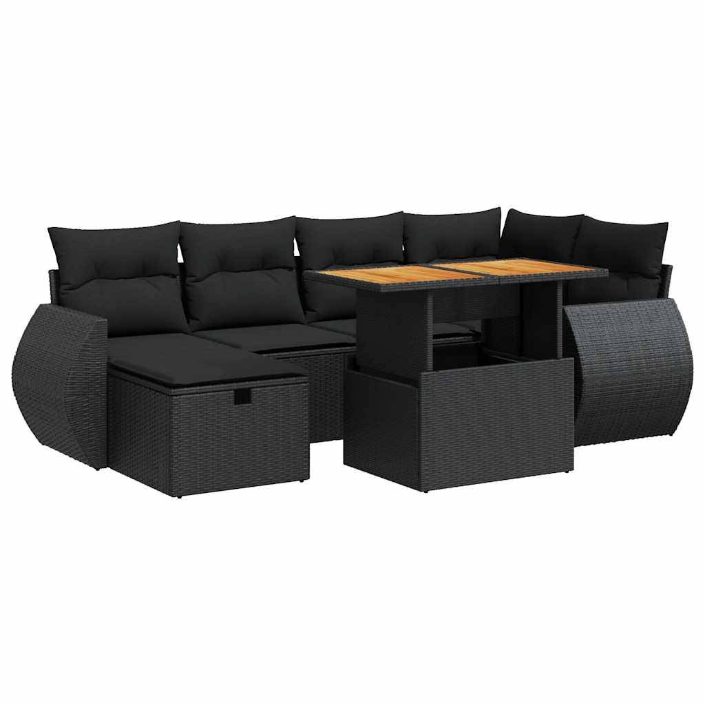 vidaXL 8-tlg. Garten-Sofagarnitur mit Kissen Schwarz Poly Rattan