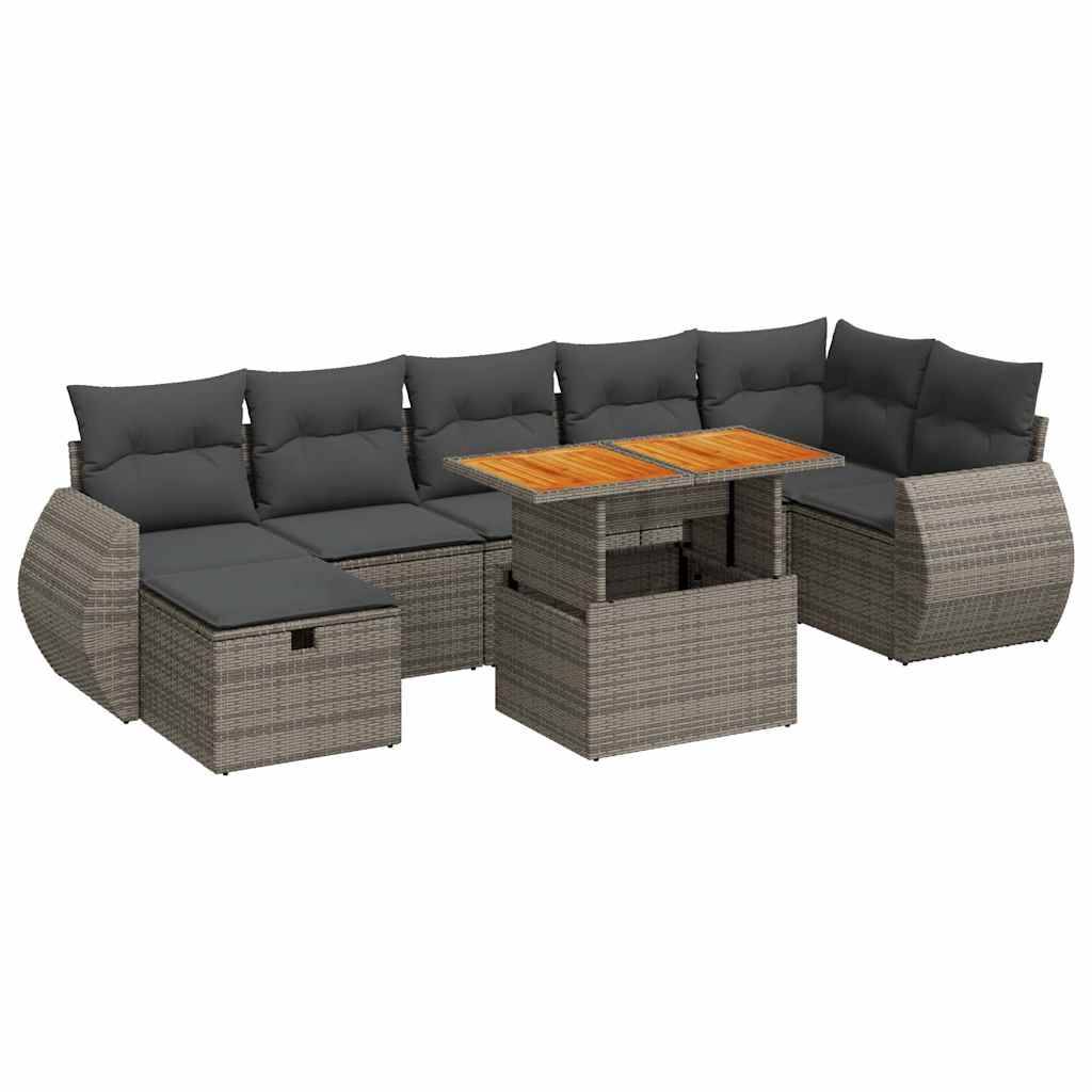 vidaXL 5-tlg. Garten-Sofagarnitur mit Kissen Grau Poly Rattan Akazie