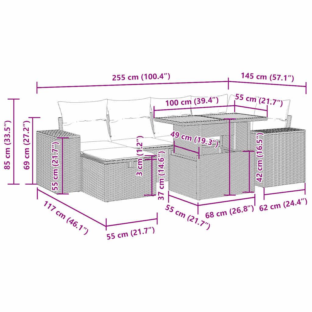 vidaXL 8-tlg. Garten-Sofagarnitur mit Kissen Grau Poly Rattan Akazie