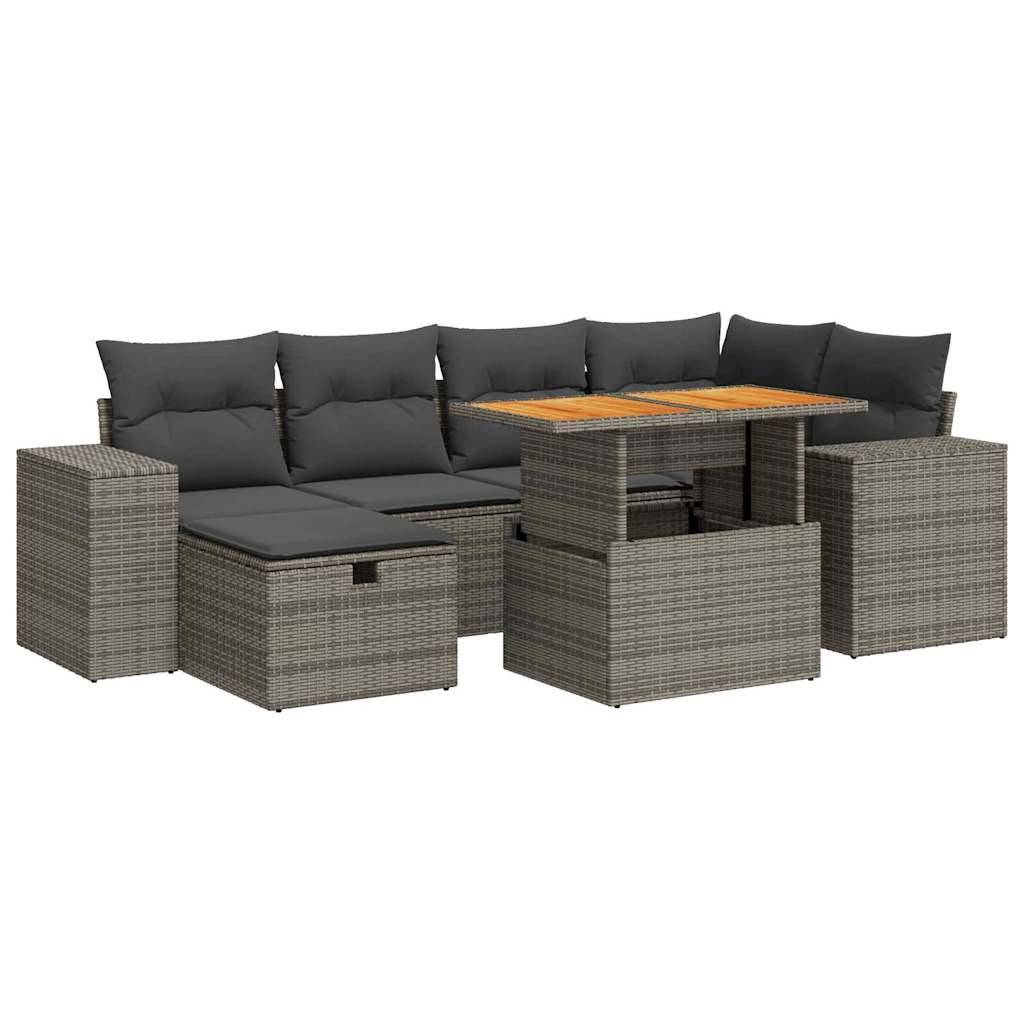 vidaXL 8-tlg. Garten-Sofagarnitur mit Kissen Grau Poly Rattan Akazie