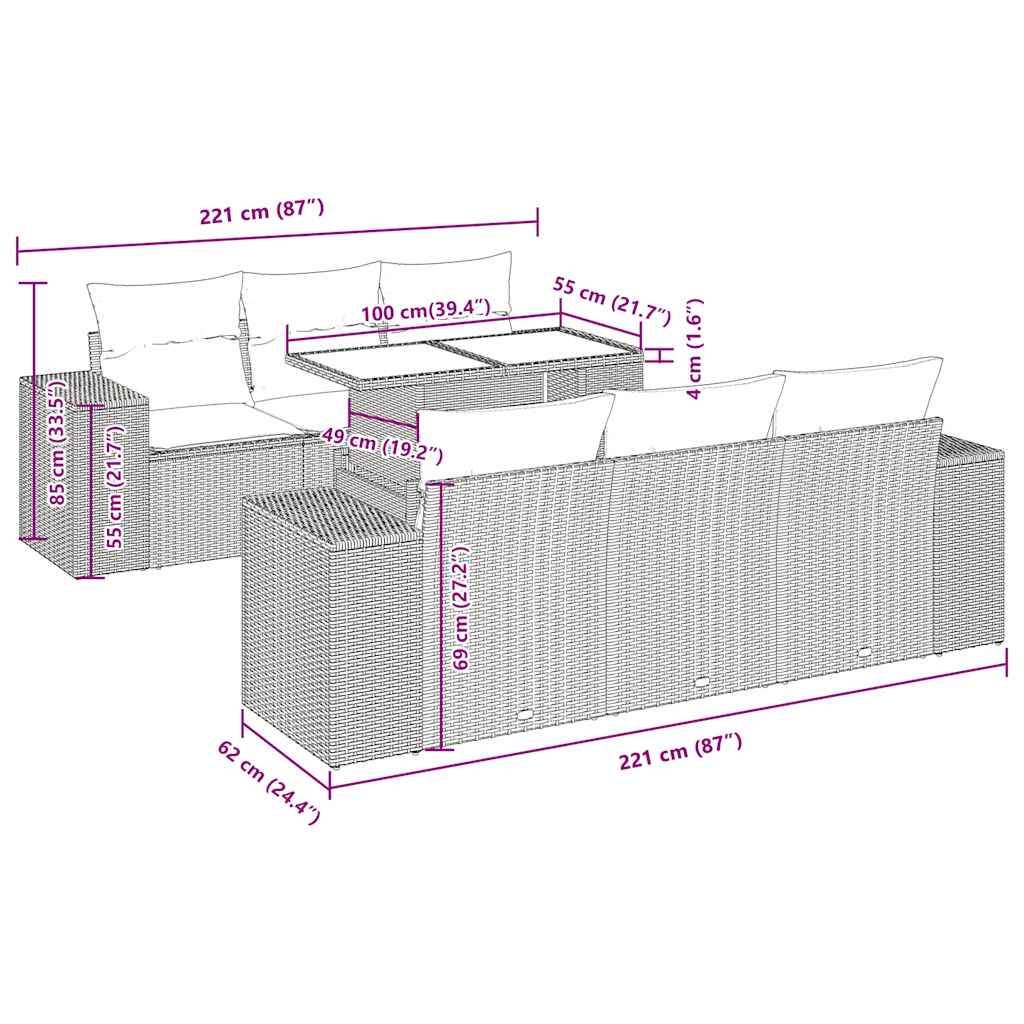 vidaXL 7-tlg. Garten-Sofagarnitur mit Kissen Beige Poly Rattan