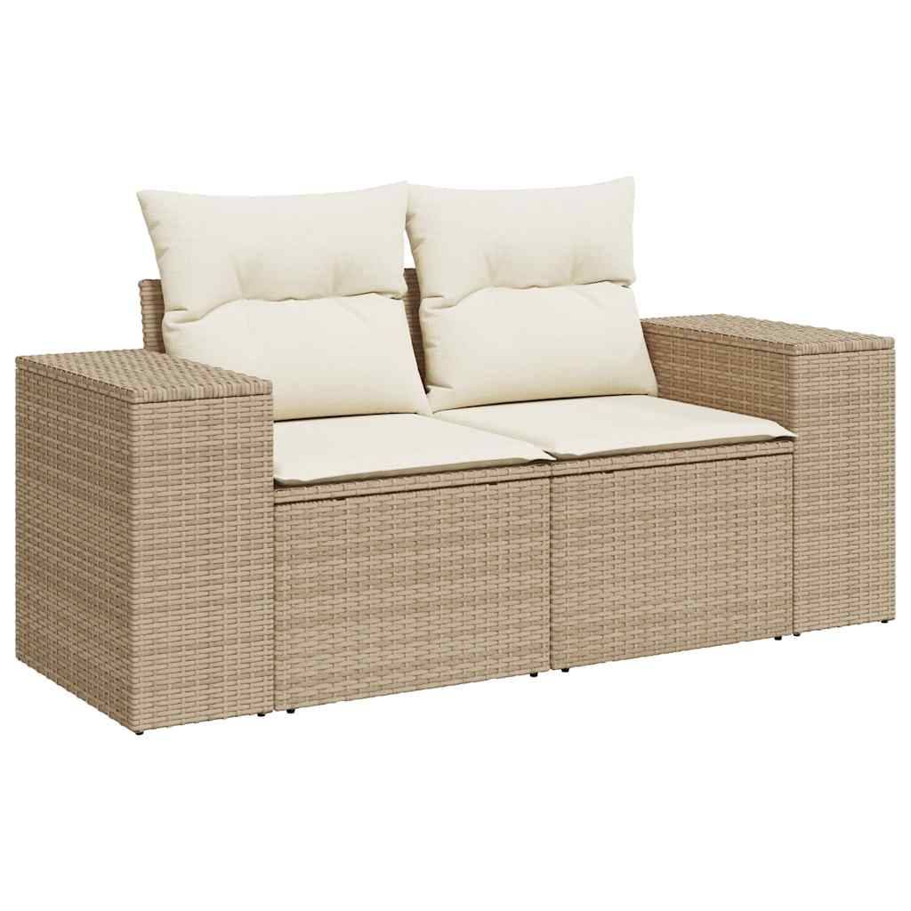 vidaXL 10-tlg. Garten-Sofagarnitur mit Kissen Beige Poly Rattan Akazie