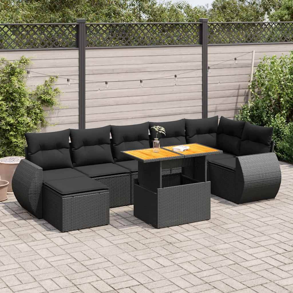 vidaXL 8-tlg. Garten-Sofagarnitur mit Kissen Schwarz Poly Rattan