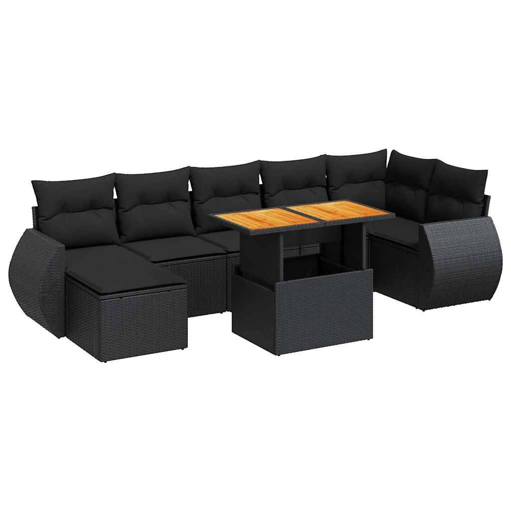 vidaXL 8-tlg. Garten-Sofagarnitur mit Kissen Schwarz Poly Rattan
