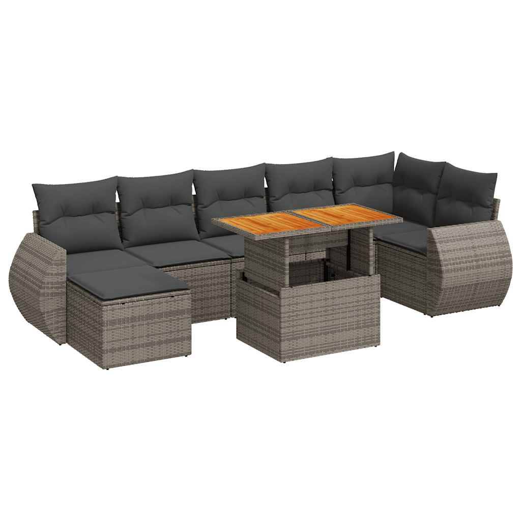 vidaXL 8-tlg. Garten-Sofagarnitur mit Kissen Grau Poly Rattan