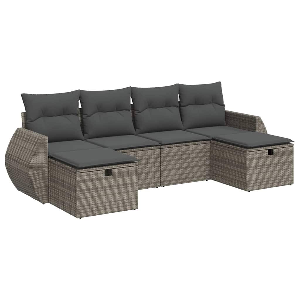 vidaXL 6-tlg. Garten-Sofagarnitur mit Kissen Grau Poly Rattan
