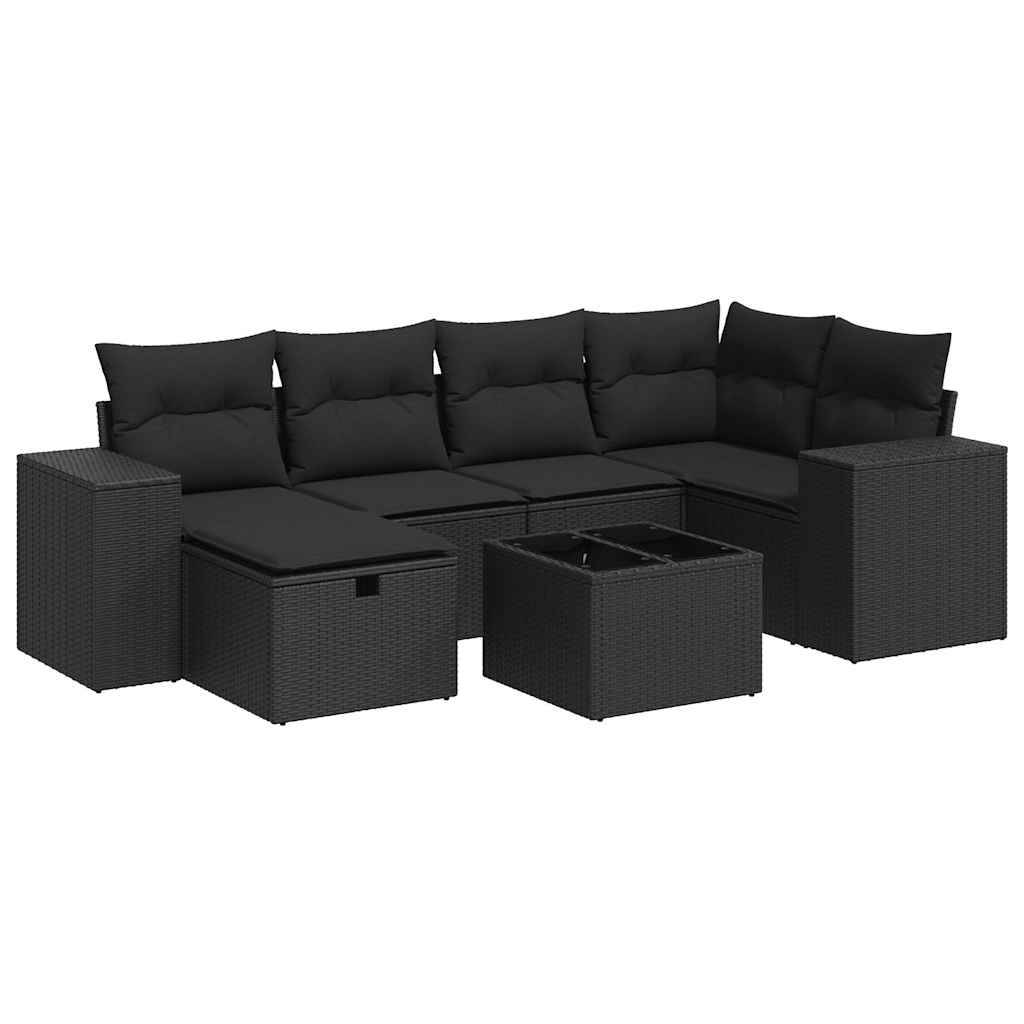 vidaXL 7-tlg. Garten-Sofagarnitur mit Kissen Schwarz Poly Rattan
