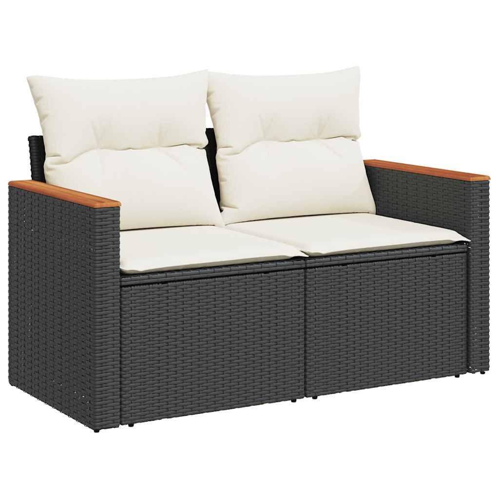 vidaXL 5tlg. Garten-Sofagarnitur mit Kissen Schwarz Poly Rattan Akazie