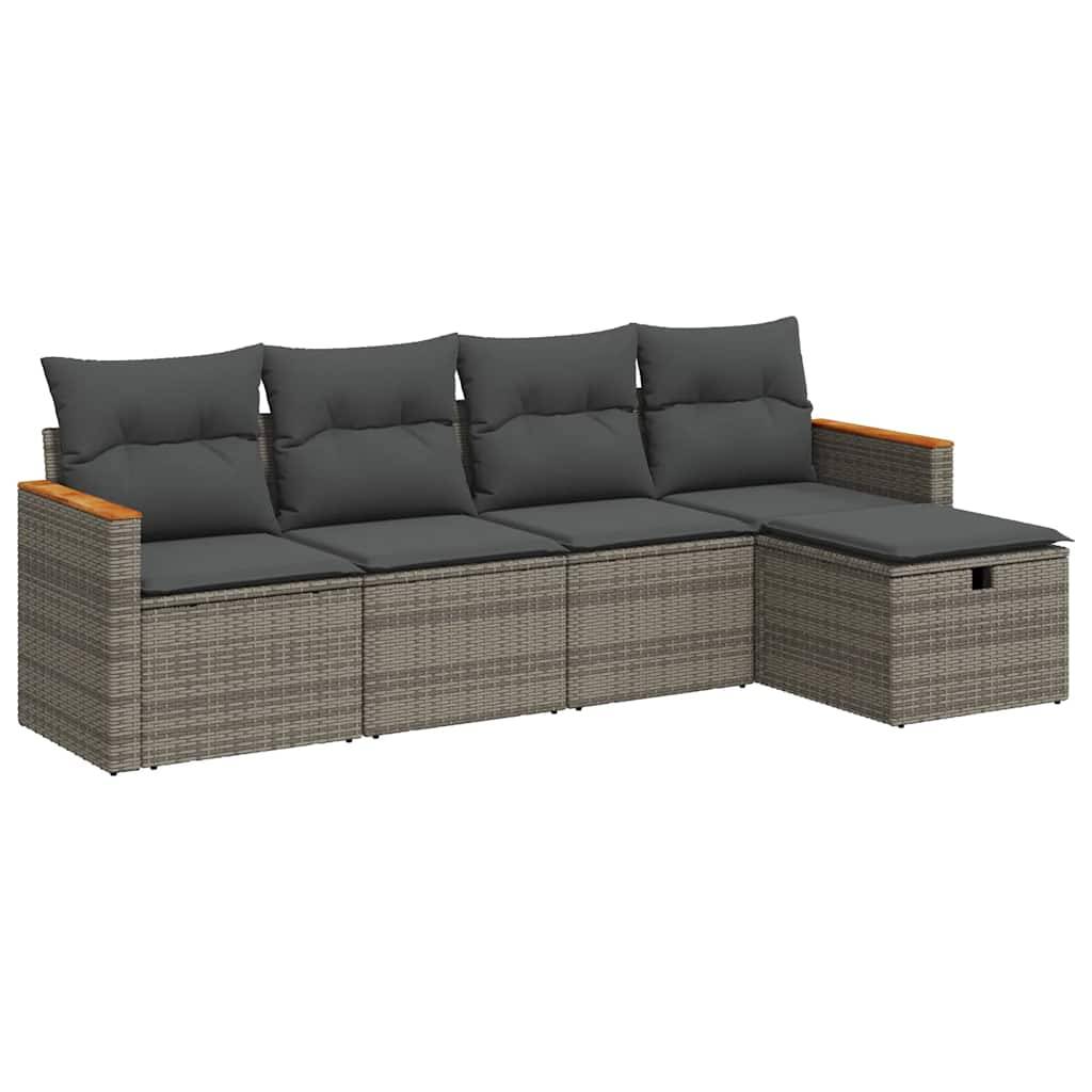 vidaXL 5-tlg. Garten-Sofagarnitur mit Kissen Grau Poly Rattan