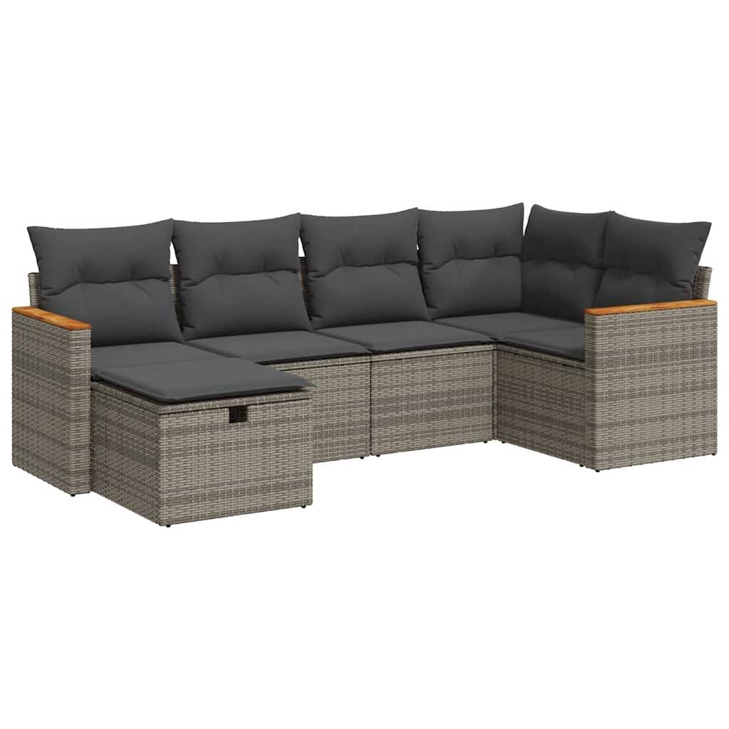 vidaXL 6-tlg. Garten-Sofagarnitur mit Kissen Grau Poly Rattan
