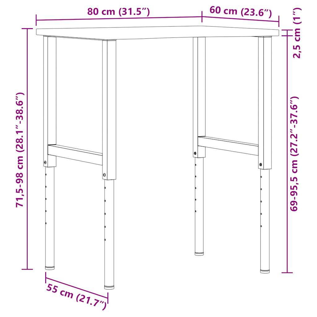 vidaXL Werkbank Dunkelbraun 80x60x(71,5-98) cm Massivholz Eiche