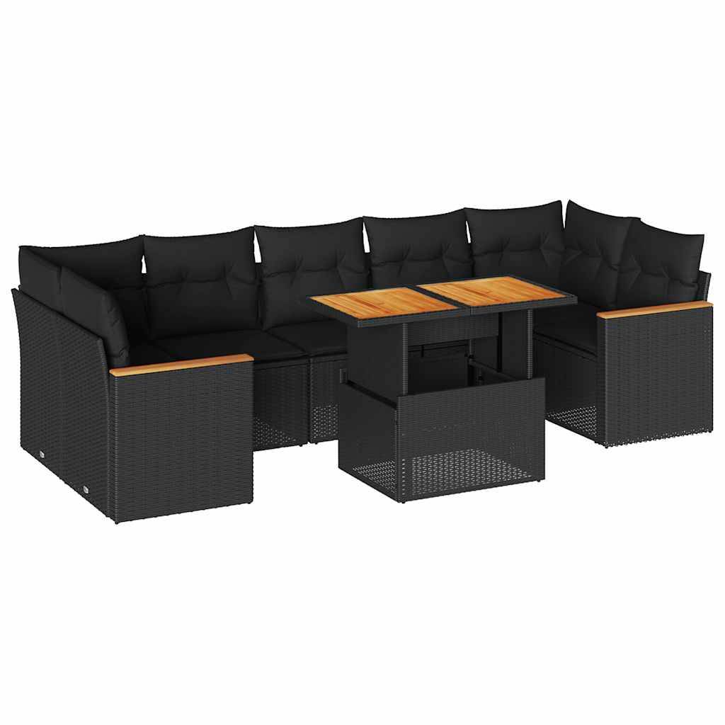 vidaXL 8-tlg. Garten-Sofagarnitur mit Kissen Schwarz Poly Rattan