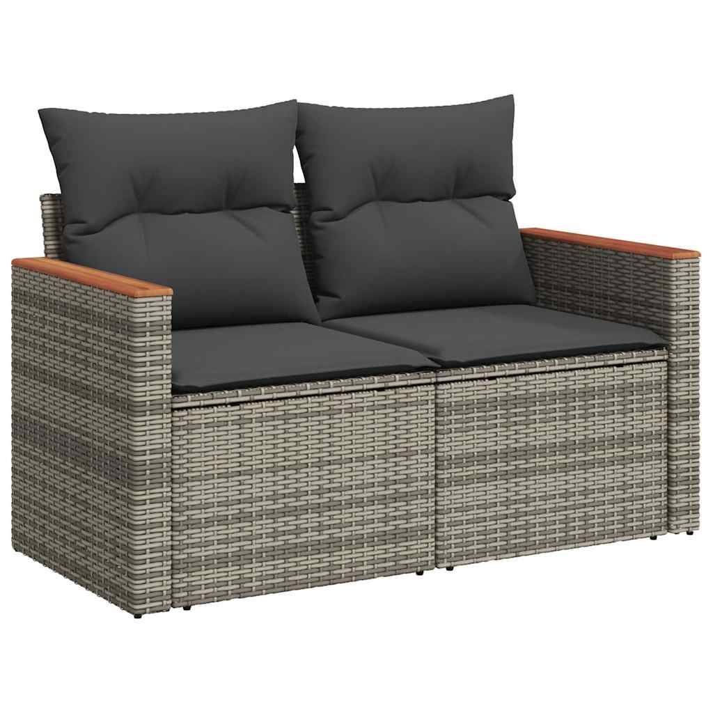 vidaXL 7-tlg. Garten-Sofagarnitur mit Kissen Grau Poly Rattan Akazie