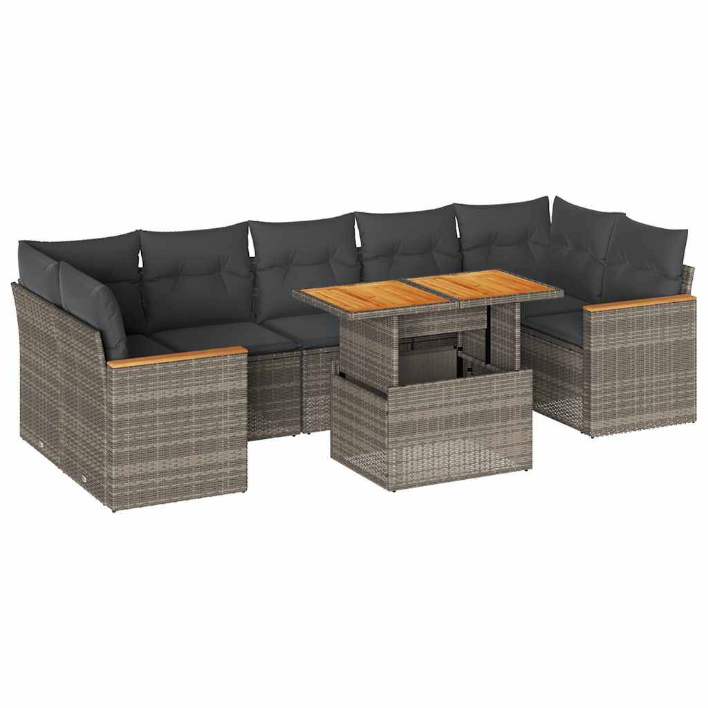 vidaXL 8-tlg. Garten-Sofagarnitur mit Kissen Grau Poly Rattan Akazie