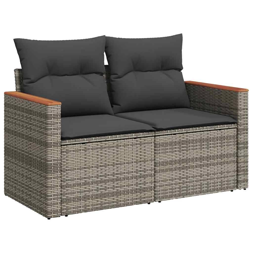 vidaXL 6-tlg. Garten-Sofagarnitur mit Kissen Grau Poly Rattan Akazie