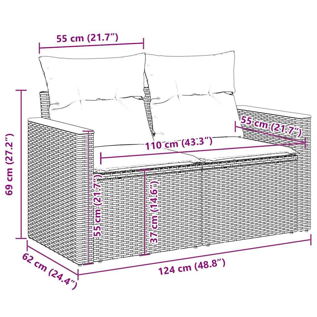 vidaXL 7-tlg. Garten-Sofagarnitur mit Kissen Grau Poly Rattan Akazie