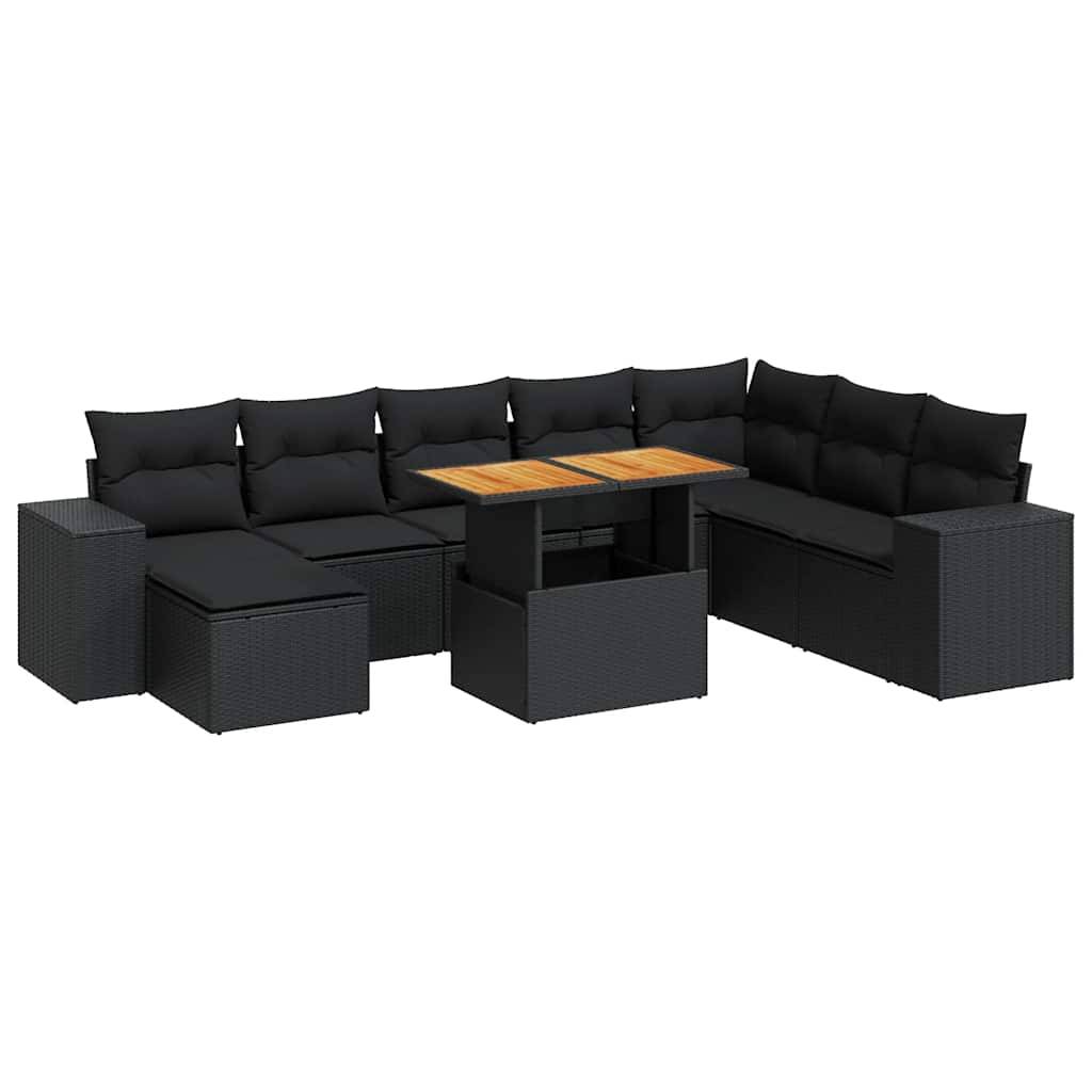 vidaXL 9-tlg. Garten-Sofagarnitur mit Kissen Schwarz Poly Rattan