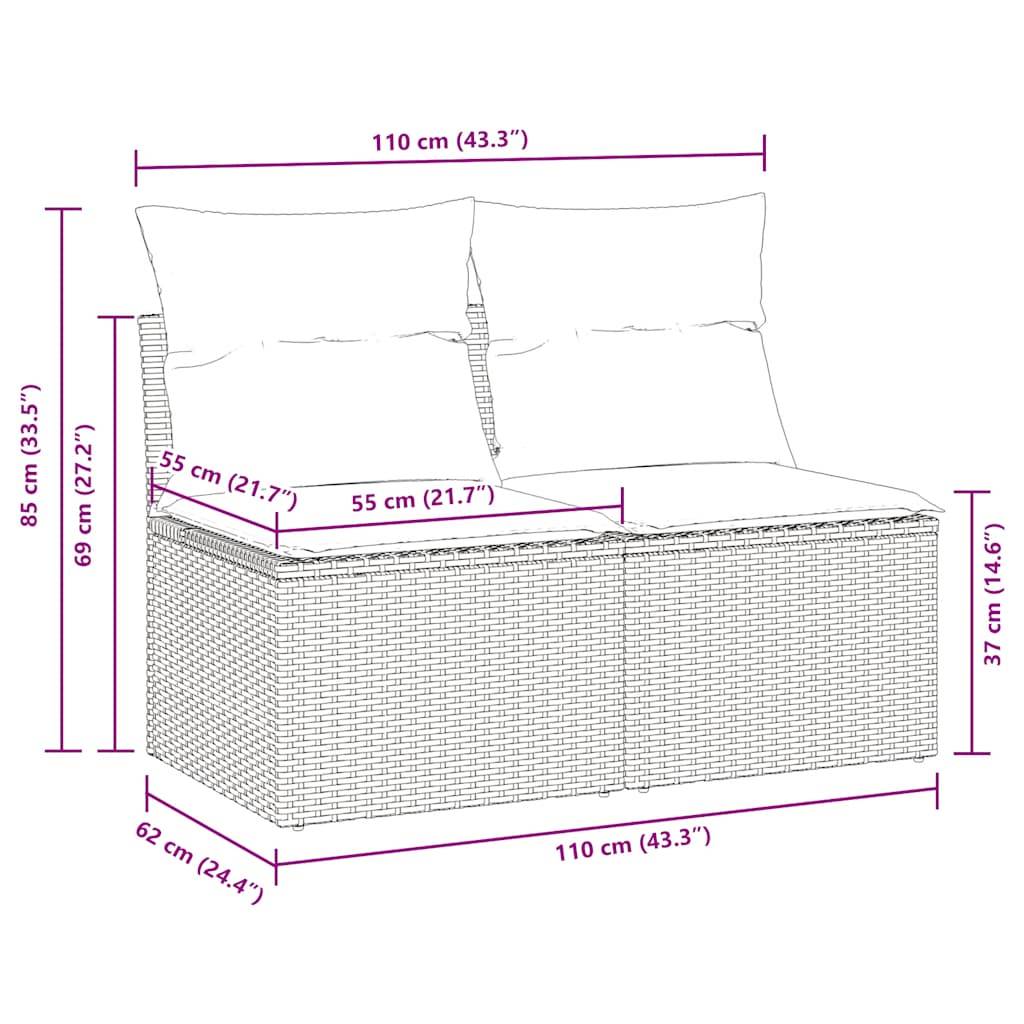 vidaXL 2-tlg. Garten-Sofagarnitur mit Kissen Schwarz Poly Rattan
