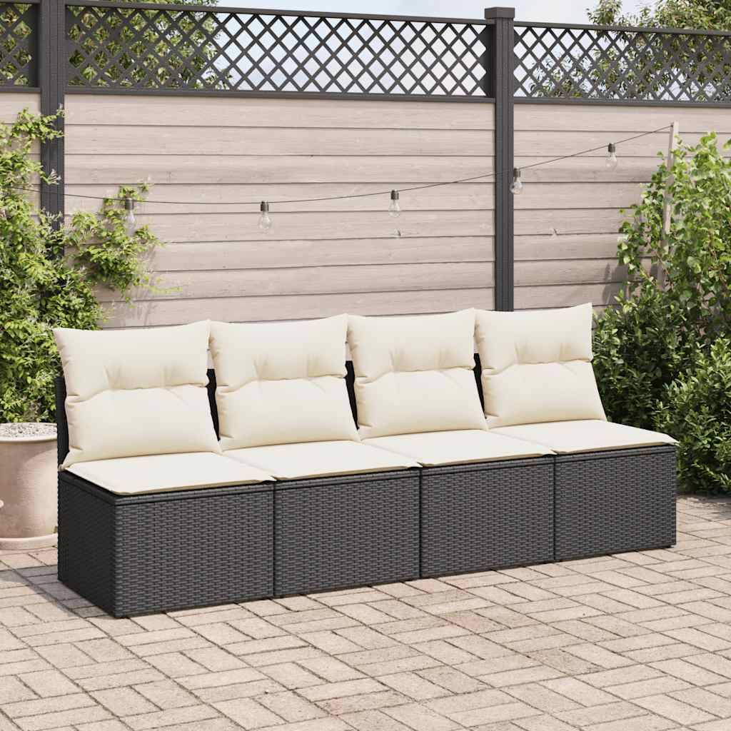 vidaXL 2-tlg. Garten-Sofagarnitur mit Kissen Schwarz Poly Rattan
