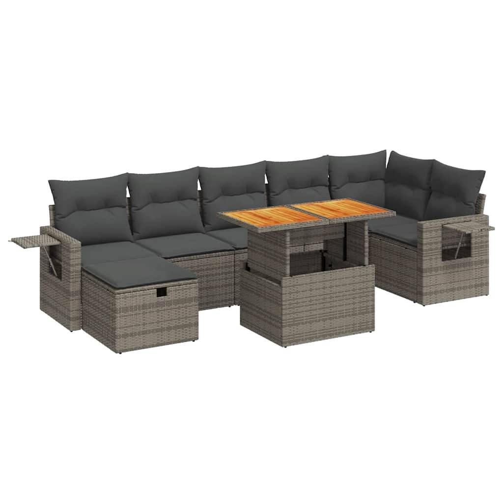 vidaXL 5-tlg. Garten-Sofagarnitur mit Kissen Grau Poly Rattan Akazie