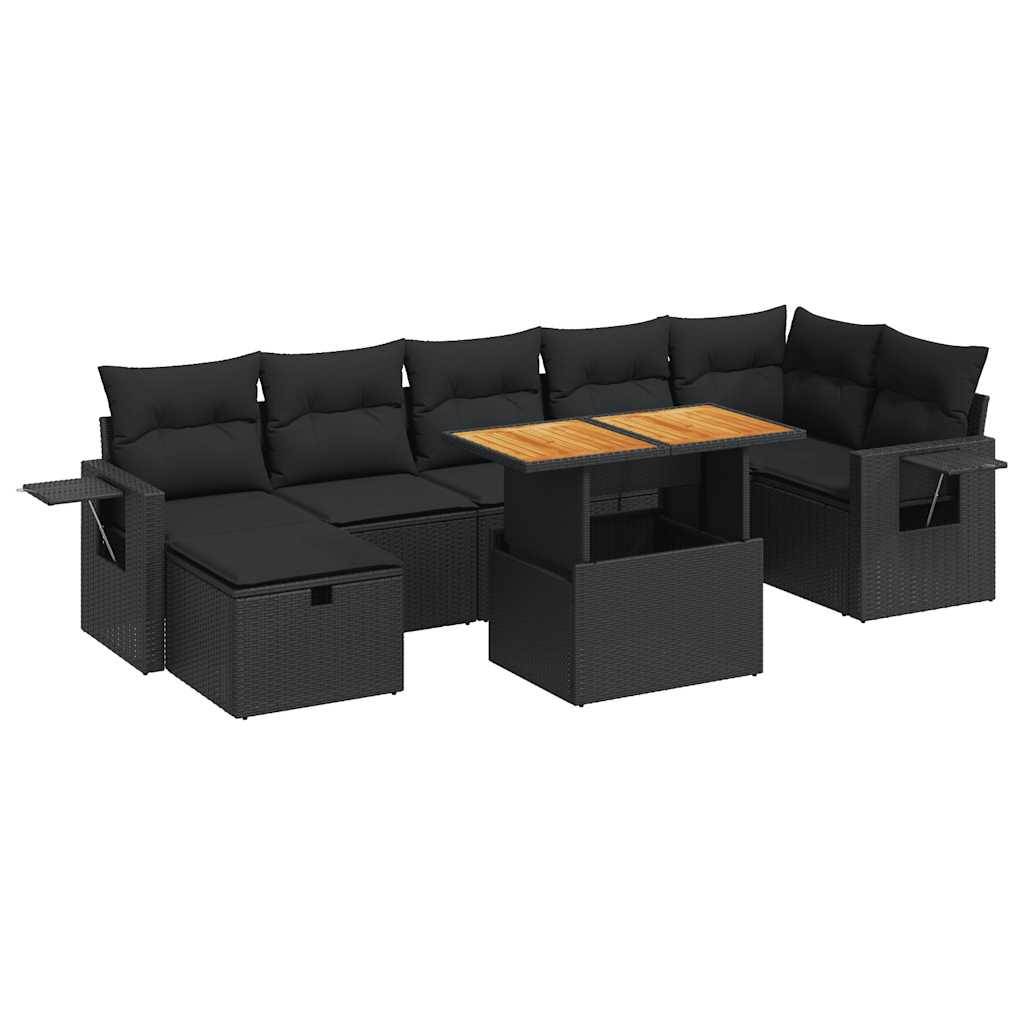 vidaXL 5tlg. Garten-Sofagarnitur mit Kissen Schwarz Poly Rattan Akazie