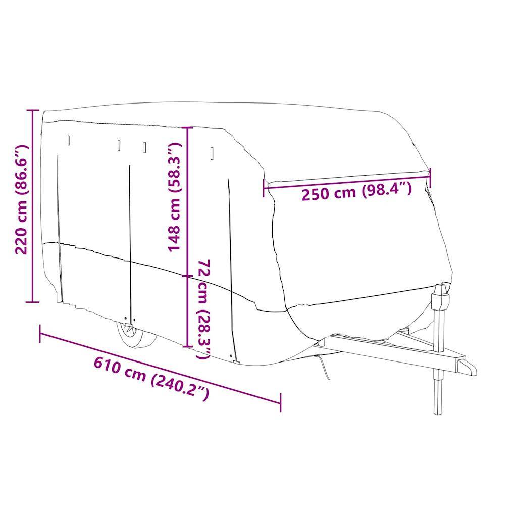 vidaXL Schutzhülle für Wohnwagen Grau 610x250x220 cm Vliesstoff